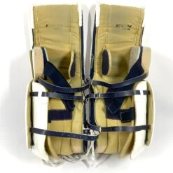 CCM Extreme Flex 4 - Used Pro Stock Goalie Pads - (White/Navy/Gold) -Hockey Stick Man Photo2023 04 26 12833PM