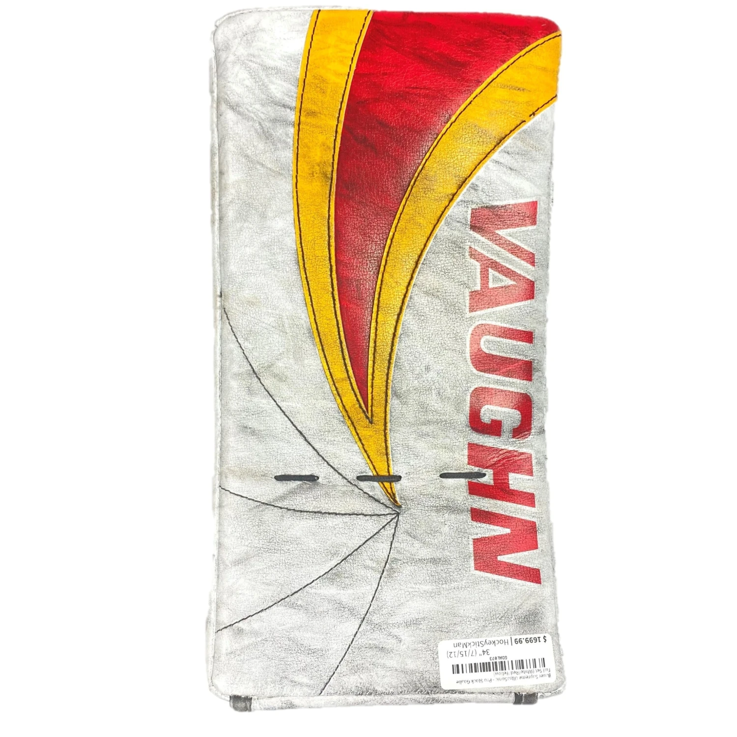 Bauer Vaughn Velocity V9 - Used Pro Stock Goalie Blocker (White/Red/Yellow) 3 Bauer Vaughn Velocity V9 - Used Pro Stock Goalie Blocker (White/Red/Yellow)