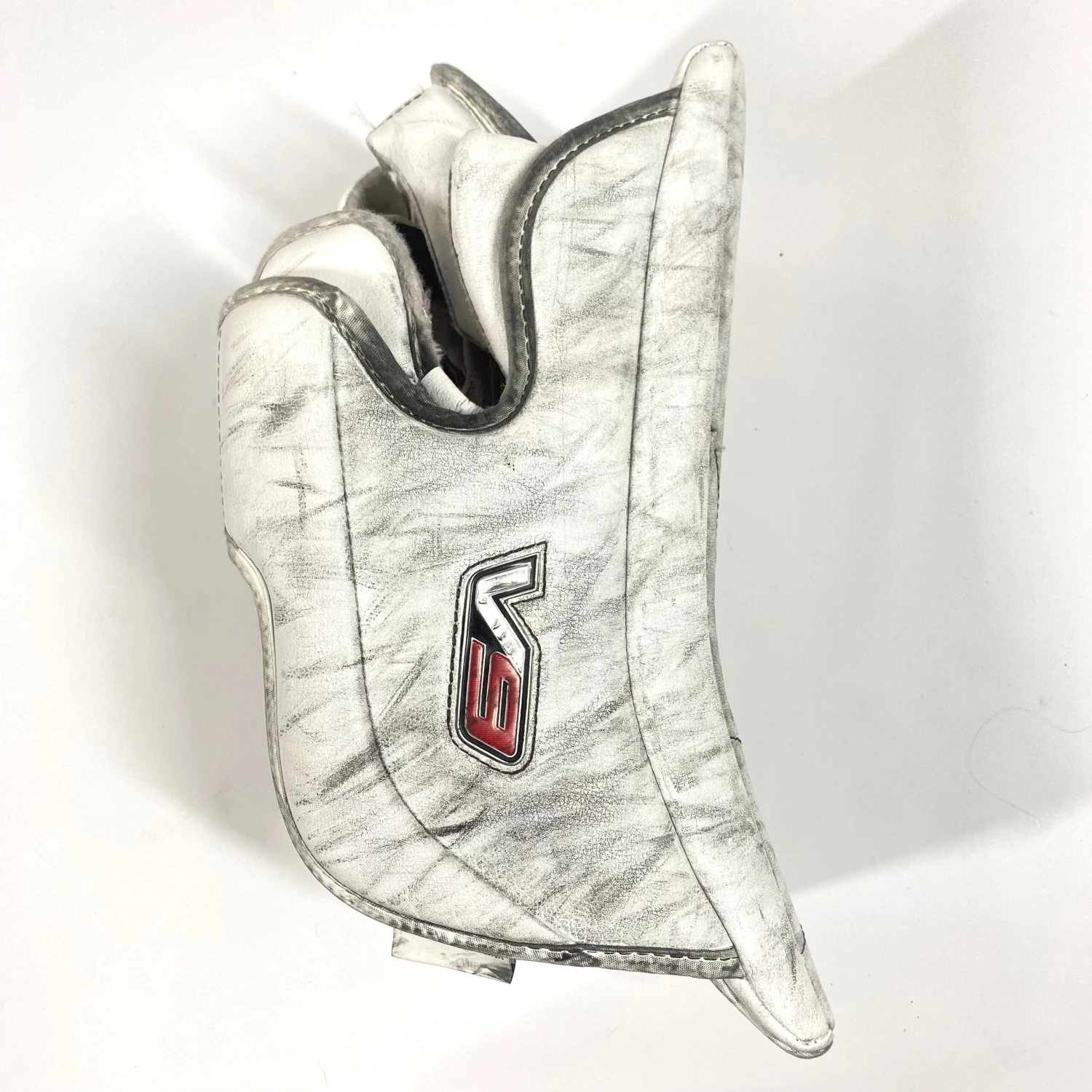 Bauer Vaughn Velocity V9 - Used Pro Stock Goalie Blocker (White/Red/Yellow) 4 Bauer Vaughn Velocity V9 - Used Pro Stock Goalie Blocker (White/Red/Yellow) - Image 2