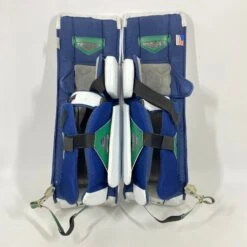Vaughn Pro Custom - Used NCAA Pro Stock Goalie Pads (White/Blue/Gold) -Hockey Stick Man Photo2023 06 09 10553PM