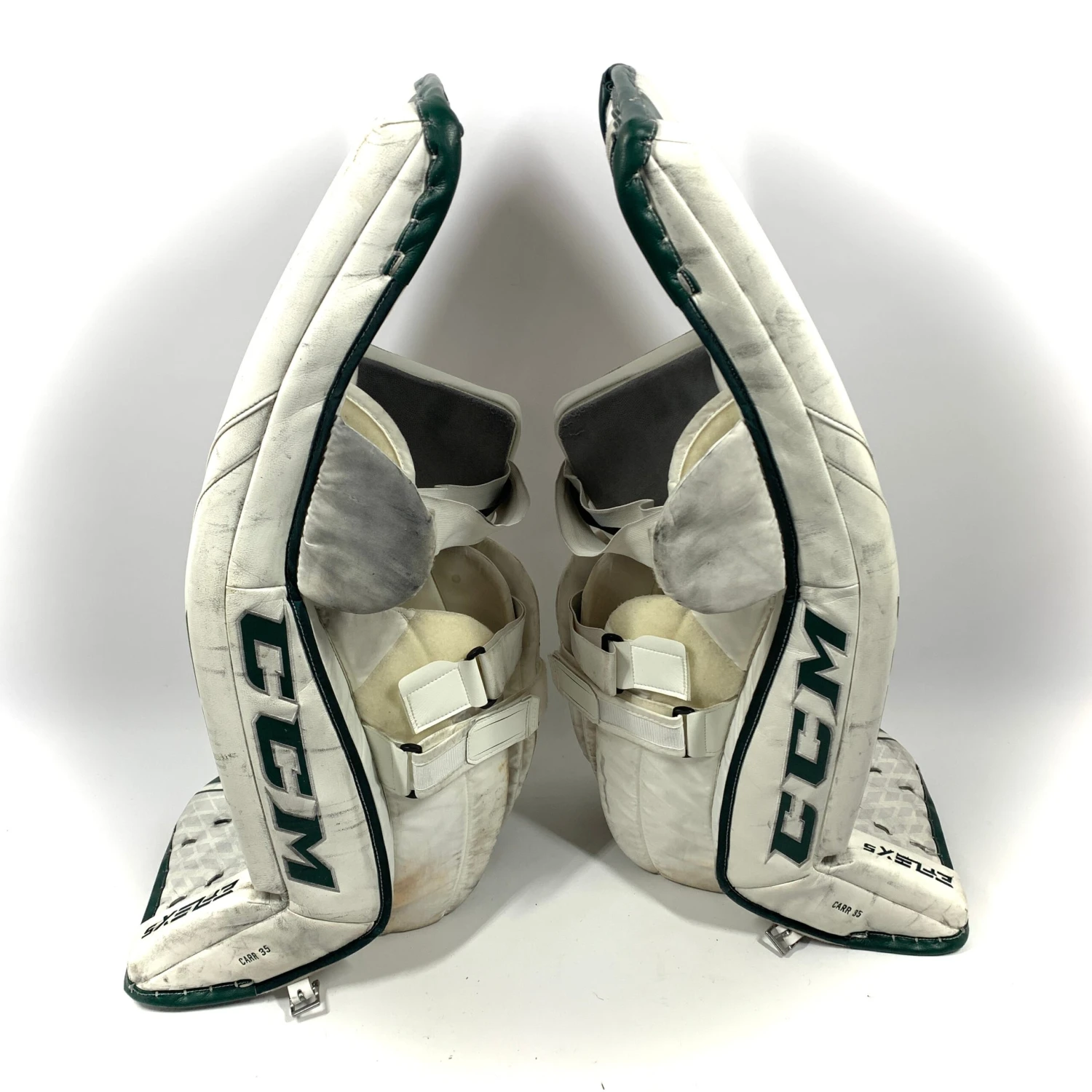CCM Extreme Flex 5 - Used Pro Stock Goalie Pads (White/Green) 6 CCM Extreme Flex 5 - Used Pro Stock Goalie Pads (White/Green) - Image 4