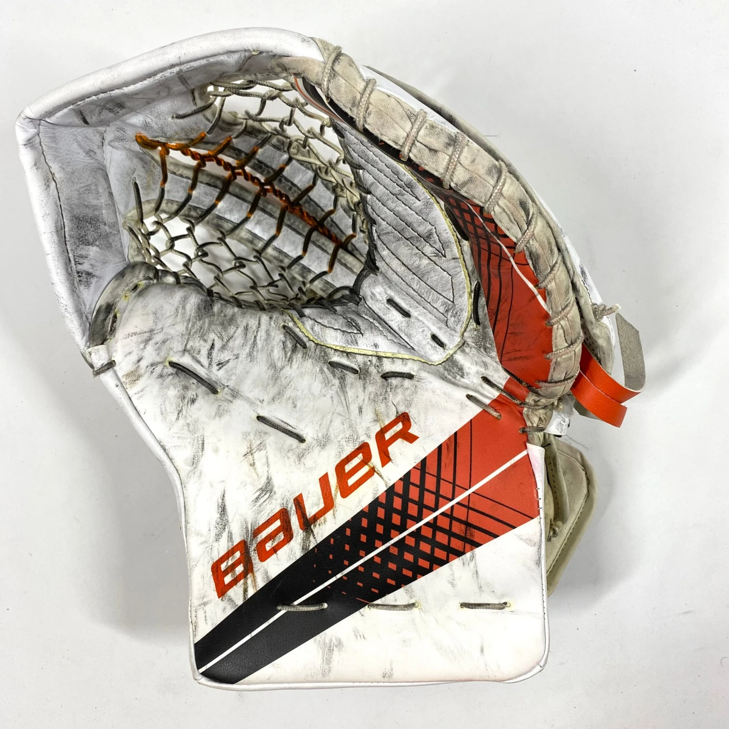 Bauer Vapor Hyperlite - Used Pro Stock Goalie Glove (White/Orange/Black) 3 Bauer Vapor Hyperlite - Used Pro Stock Goalie Glove (White/Orange/Black)