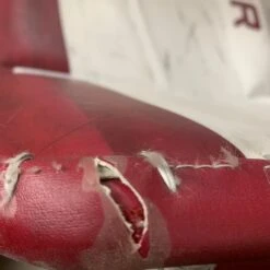 Bauer Vapor Hyperlite - Used Pro Stock Senior Goalie Pads (Maroon/White) -Hockey Stick Man Photo2023 06 28 25839PM