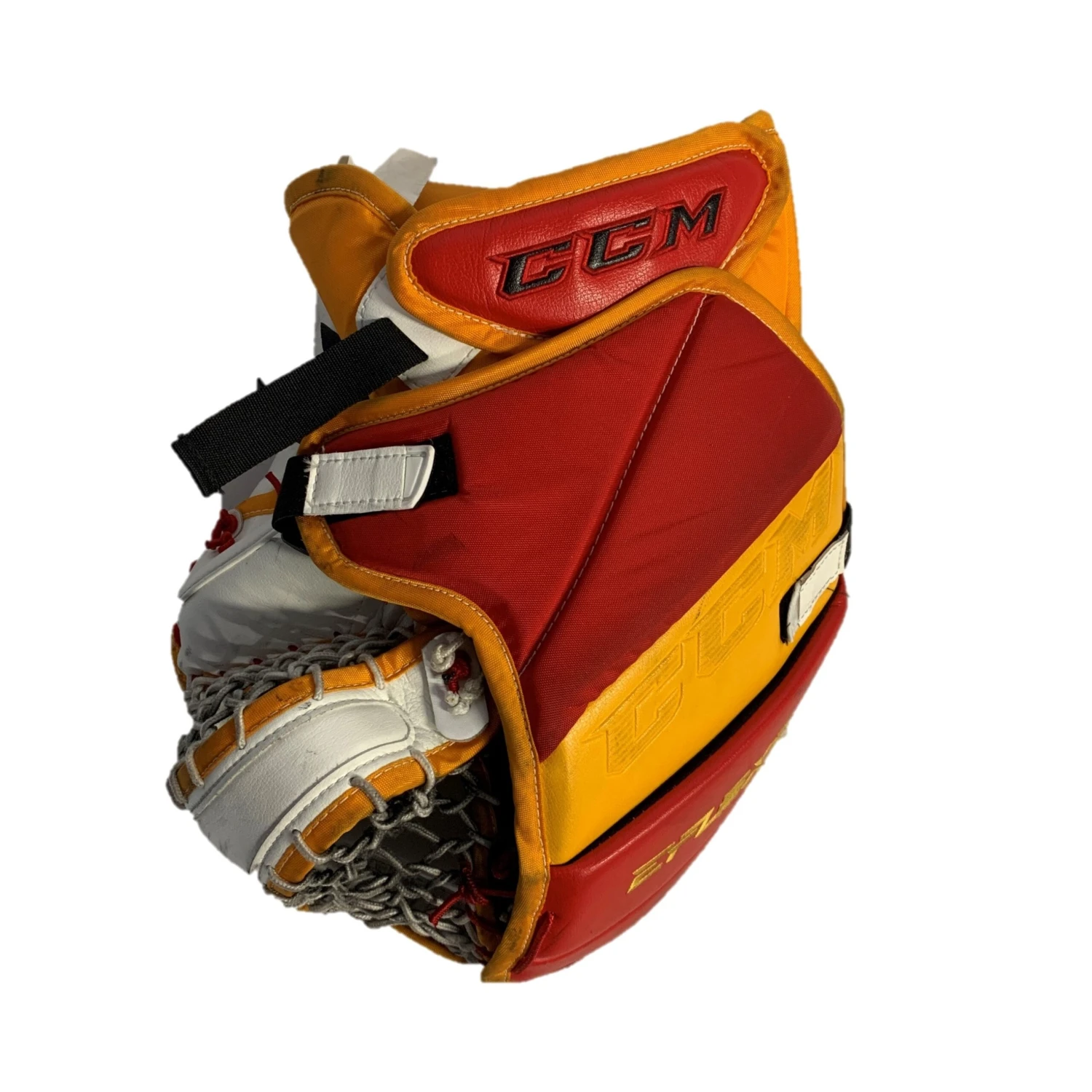 CCM Extreme Flex 5 - Used Pro Stock Goalie Glove - (Red/Yellow/White) 4 CCM Extreme Flex 5 - Used Pro Stock Goalie Glove - (Red/Yellow/White) - Image 2
