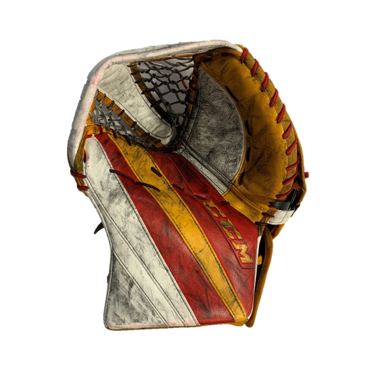 CCM Extreme Flex 5 - Used Pro Stock Goalie Glove - (Red/Yellow/White) 3 CCM Extreme Flex 5 - Used Pro Stock Goalie Glove - (Red/Yellow/White)
